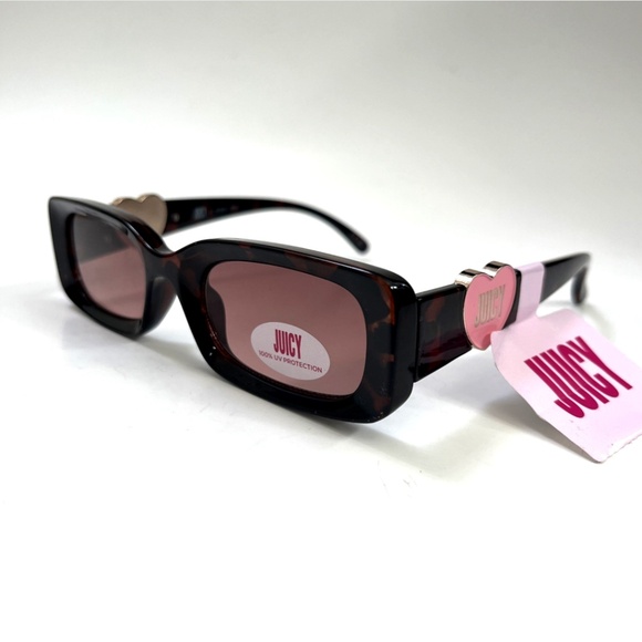 Juicy Couture Slim Rectangle Sunglasses Tortoise Shell Heart Pink Love NWT Brown